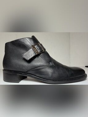 VTG Etienne Aigner Black Leather Buckle Ankle Monk Boots 8.5M